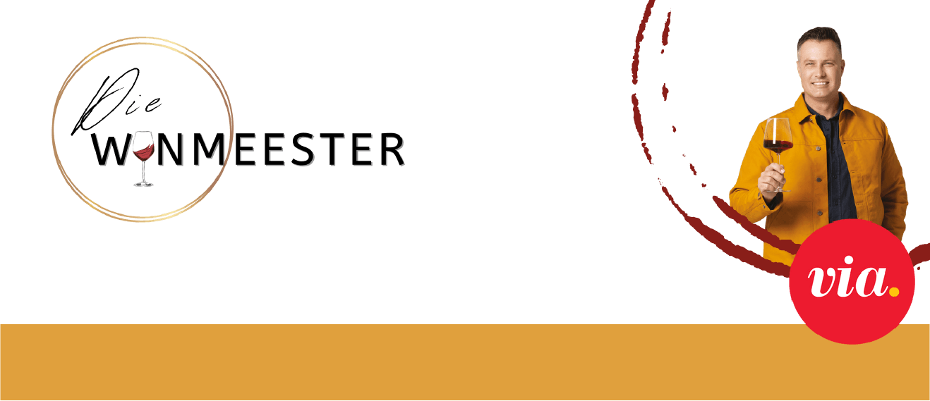 Die Wynmeester header with the logo and Danie van der Merwe and the via logo