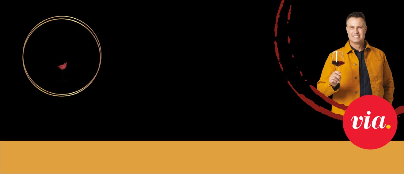 Die Wynmeester header with the logo and Danie van der Merwe and the via logo